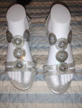 Silver embelleshed Wedge Sandals